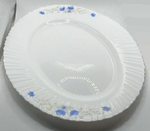 Family tányér ovális d:353mm kék virág mintával opál üveg h:25mm