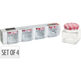   Family borcan pentru conserve rectangular metal cu capac 4 buc set 80ml m:5,4cm diam.:5cm