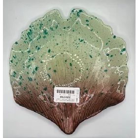   Family üvegtányér átm:25cm line leaf kék pöttyös , zöld és barna