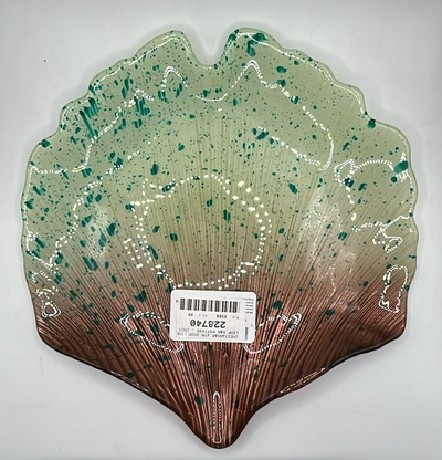 Family üvegtányér átm:25cm line leaf kék pöttyös , zöld és barna