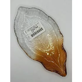   Family üvegtányér átm:17cm nana leaf félig barna és tiszta, levél form.