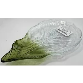   Family üvegtányér átm:24cm nana leaf félig zöld és tiszta, levél form.
