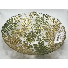   Family bol din sticlă diam.:21cm metalizat-auriu frunză minta, translucid verde