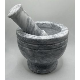   Family mozsár és mozsártörő márvány fehér átm.:14,5cm m:12,5cm