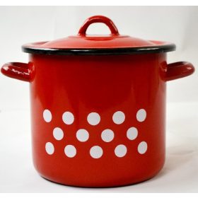 Family oală roșu email cu buline 3l