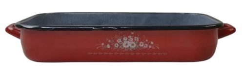 Family tepsi marványozott zománc piros füllel M:6,7CM SZ:18,5 CM H:28CM