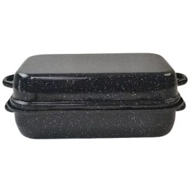   Family tepsi fekete zománc tetővel tető M 7CM, SZ: 22CM, H: 33,5CM 