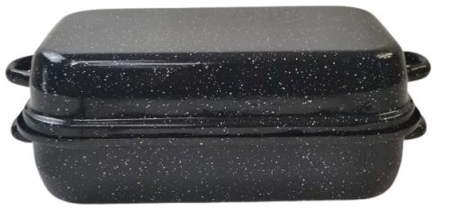 Family tepsi fekete zománc tetővel tető M 7CM, SZ: 22CM, H: 33,5CM 