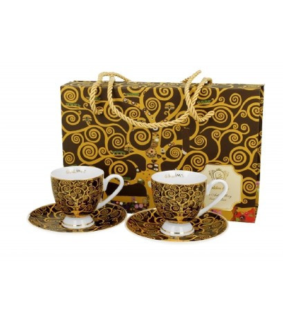 family csésze + alj 2sz. porcelán 90ml klimt tree of life