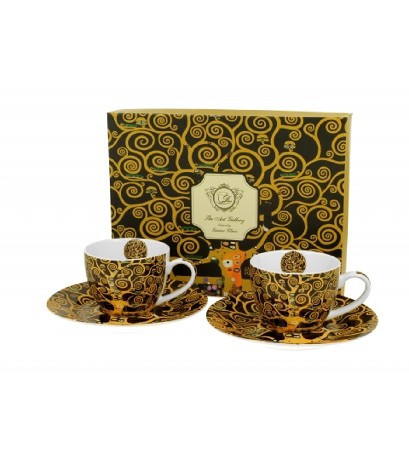 family csésze+alj 2sz. porcelán 90ml klimt tree of life