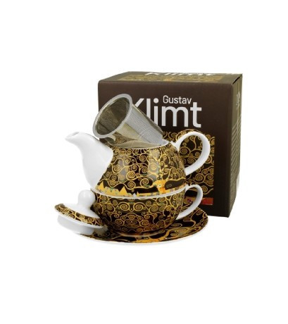 Family teakanna szűrős + csésze aljjal 300/350ml klimt életfa barna