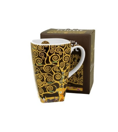 family bögre szögletes porcelán 650ml klimt életfa barna