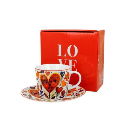 family csésze+alj porcelán 240ml szív népi