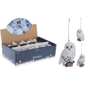   Family de Crăciun suspendatdecor pr. bagoly farönkön 8x7x10cm cu glitter 2 modele