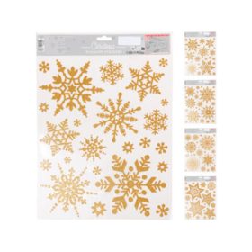   Family autocolant de fereastră, polipropilenă, 30x42cm, culoare: auriu, 4 fulg de nea cu model