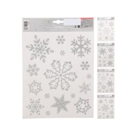   Family autocolant de fereastră, polipropilenă, 30x42cm, culoare: argintiu, 4 fulg de nea cu model