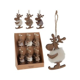   Family ren suspendat decorațiune, lemn și artificialszőrme, 110x64x10mm, 8 gr., szőrmés kabátta