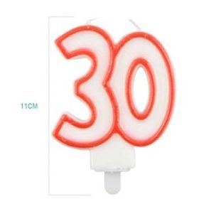   Family lumânare cifră "30" 11cm alb/roșu cu margine