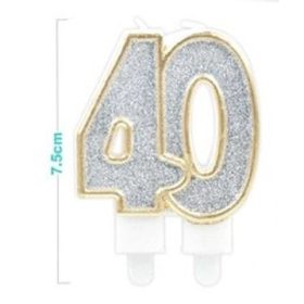   Family lumânare cifră "40" 7,5cm auriu cu margine argintiuporos