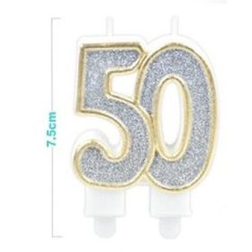   Family lumânare cifră "50" 7,5cm auriu cu margine argintiuporos