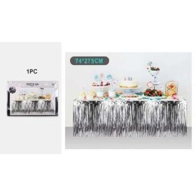 Family fustă de masă 74x275cm argintiu folie tassel