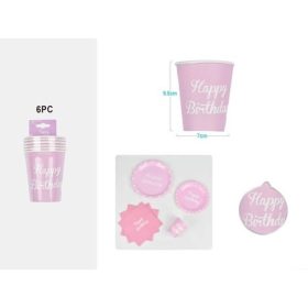   Family pohár papír rózsaszín "happy birthday" 9cm 6db-os