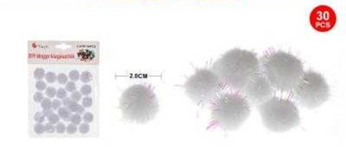 Family pompom csillámos fehér 2cm 30db-os
