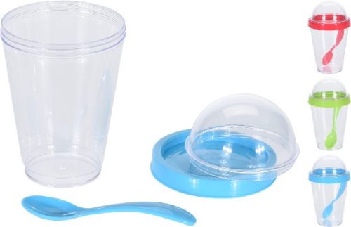 Family joghurtos pohár dupla tetővel és kanállal műanyag 350ML 3F