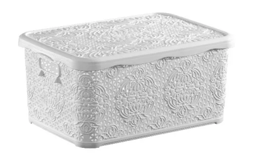 TÁROLÓDOBOZ SZÖGL. TETŐVEL MŰA. 30L 4 SZÍN "LACE" 23*33,8*47,8CM