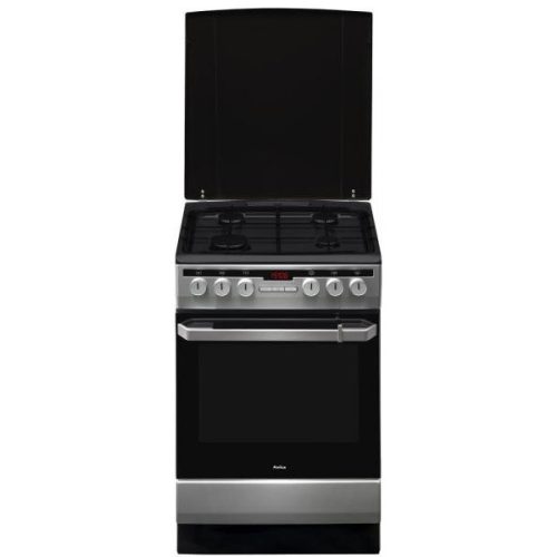 Amica 56013 inox, szabadonálló, gáz, kombinált, főzőzóna: 4, sütő:65L, grill, tűzhely