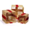 Iris Doboz alakú /1db 20cm, 1db 25cm, 1db 30cm/ arany-piros fémdoboz műanyag masnival dekor szett