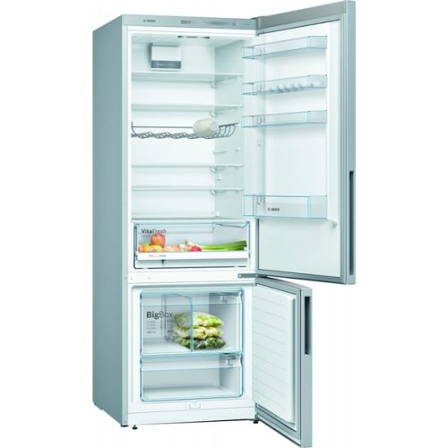 Bosch KGV58VLEAS acél, alulfagyasztós, Hűtő:37L, Fagyasztó:126L, Low frost hűtőszekrény