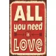PF All you need is Love 20x30 cm-es retro dekor fémtábla