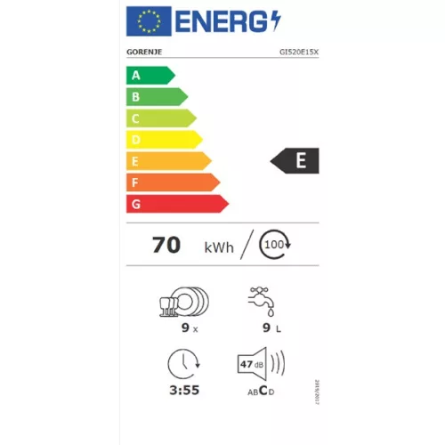 Gorenje GI520E15X programok száma: 5, keskeny beépíthető, 9 terítékes mosogatógép 