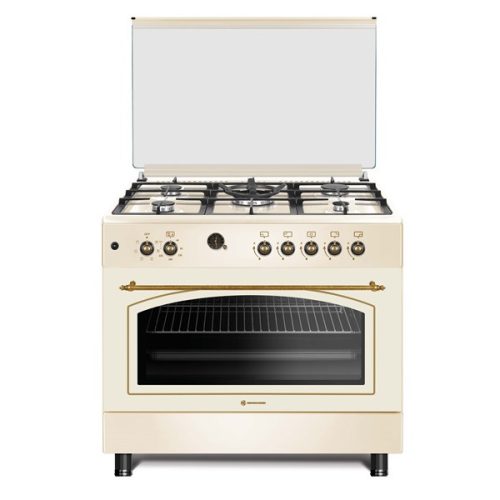 Novacook F9S50E6-RC Exclusive Line 90 bézs, szabadonálló, gáz, kombinált, főzőzóna: 5, sütő:110L, retro tűzhely