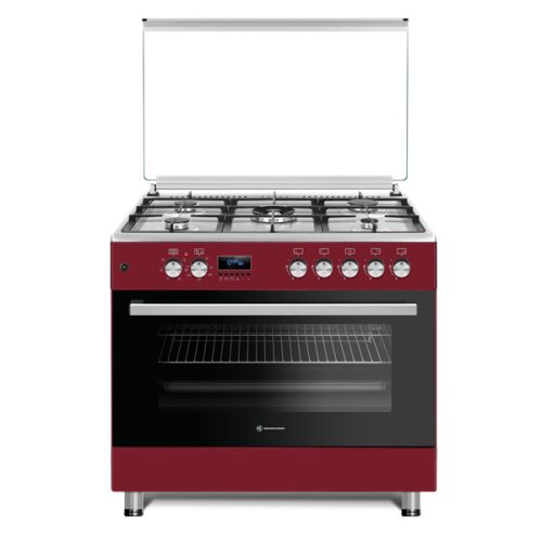 Novacook F9S50E6-RD Exclusive Line 90 meggypiros, szabadonálló, gáz, kombinált, főzőzóna: 5, sütő:110L, grill, tűzhely