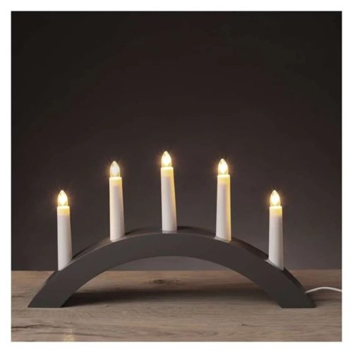 Emos DCAZ02 20x38 cm beltéri meleg fehér fa szürke ívelt gyertyatartó 5 db E10 izzóval