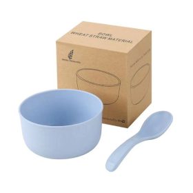   TOO KT-111-BL kék búzaszalma műanyag tál/kanál készlet, 11.3×6 cm