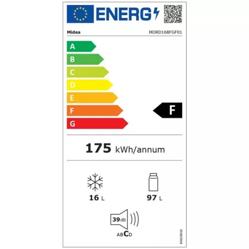 Midea MDRD168FGE01 fehér, egyajtós, Hűtő:97L, Fagyasztó:16L, hűtőszekrény