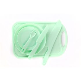   IRIS KT-187 gyermek evőeszköz készlet (nagy tányér, kis tányér, nagy kés, kés, villa, vágódeszka)