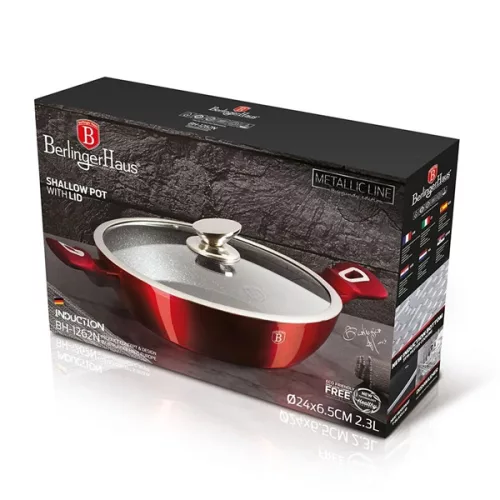 Berlinger Haus BH/1262N 24 cm Metallic Line Burgundy Edition fedővel, alacsony lábas