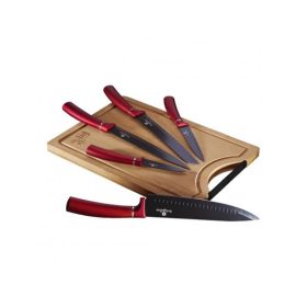   Berlinger Haus BH/2552AN bambusz vágódeszkával, burgundi 6 részes késkészlet