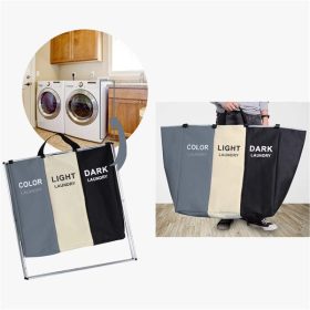   IRIS 2466 Összecsukható szennyestartó kosár, 3 rekeszes, 65X37.5X58 cm