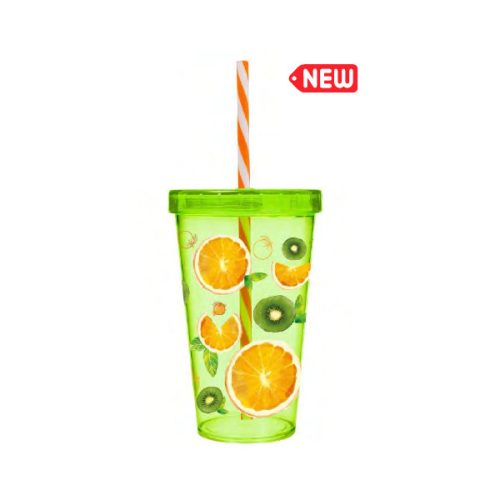 IRIS Orange mintás pohár szívószállal 660ml 161448-015P