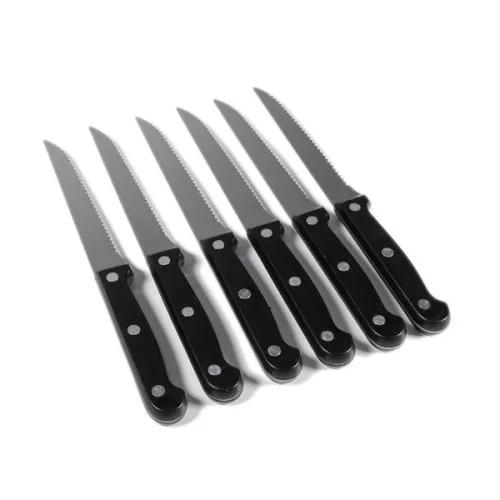 IRIS KT-602 7 részes steak-kés készlet tartóval (6 db kés + fa tároló blokk)