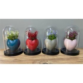   IRIS E5752 szív alakú dekoráció művirággal búrában 10x18cm