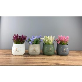   IRIS E5767 macskafej dekoráció művirággal cserépben 9x14cm