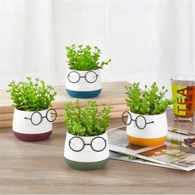   IRIS E5720 szemüveges fej dekoráció művirággal kétszínű cserépben 9x14cm