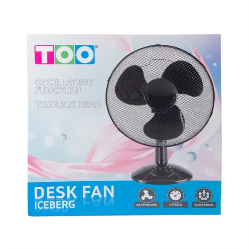 TOO FAND-40-201-B ICEBERG fekete, 40 cm, sebességfokozat száma:3, 45 W, asztali ventilátor