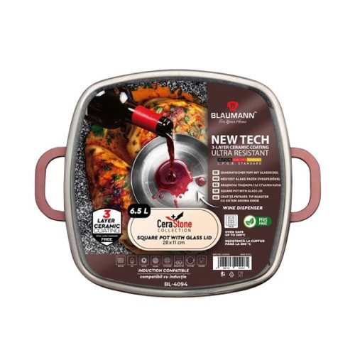 Blaumann BL-4094 6,5L Cerastone Collection 28 cm-es négyzet alakú edény fedővel